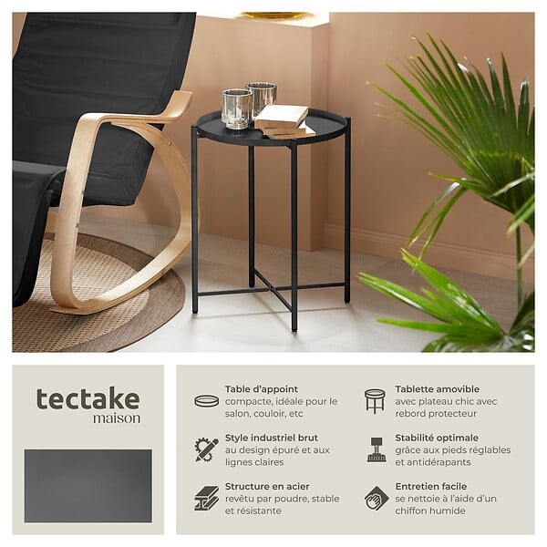 TECTAKE - Table d’appoint CHESTER 45,5x45,5x53cm noir - large