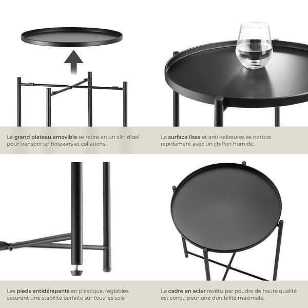 TECTAKE - Table d’appoint CHESTER 45,5x45,5x53cm noir - large