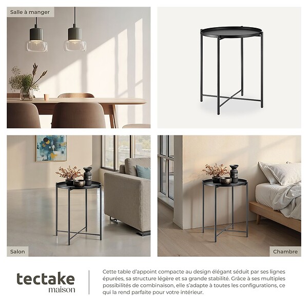 TECTAKE - Table d’appoint CHESTER 45,5x45,5x53cm noir - large