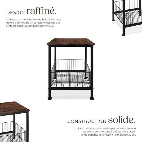 TECTAKE - Table d’appoint Grimsby 40x40x55,5cm Bois foncé industriel, rustique - large
