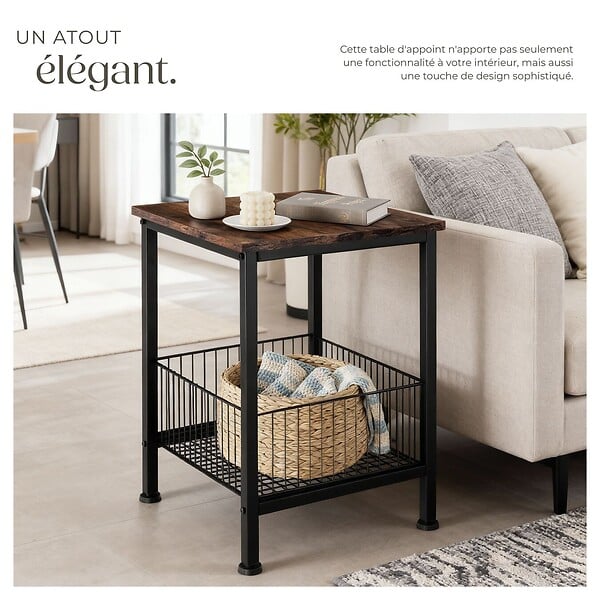 TECTAKE - Table d’appoint Grimsby 40x40x55,5cm Bois foncé industriel, rustique - large
