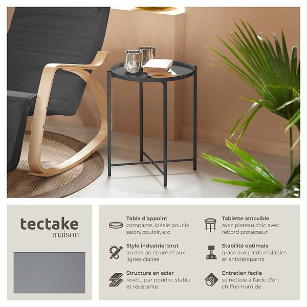 TECTAKE - Table d’appoint CHESTER 45,5x45,5x53cm gris foncé - large