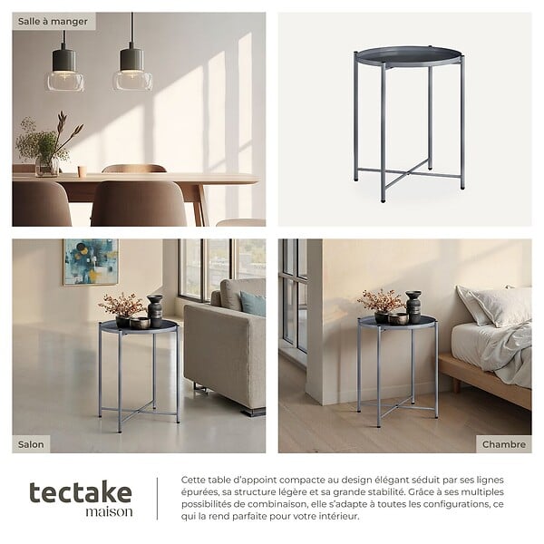 TECTAKE - Table d’appoint CHESTER 45,5x45,5x53cm gris foncé - large