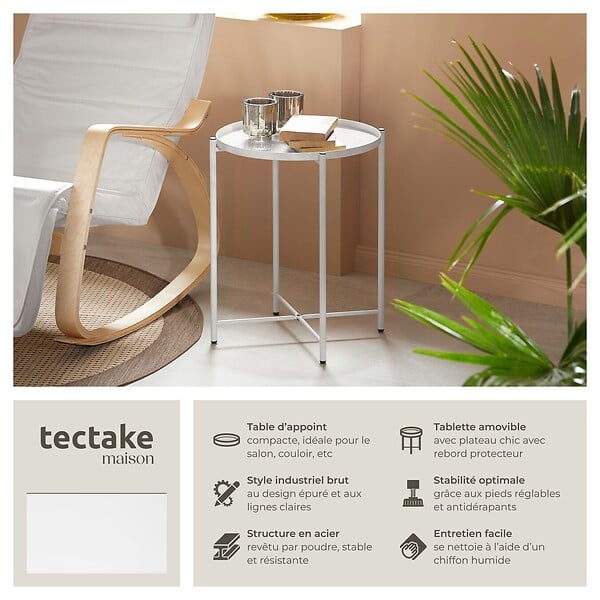 TECTAKE - Table d’appoint CHESTER 45,5x45,5x53cm blanc - large