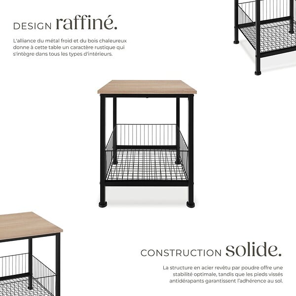 TECTAKE - Table d’appoint Grimsby 40x40x55,5cm Bois clair industriel, Chêne Sonoma - large