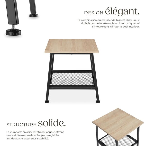TECTAKE - Table d’appoint BEDFORD  45,5x45x47cm Bois clair industriel, Chêne Sonoma - large