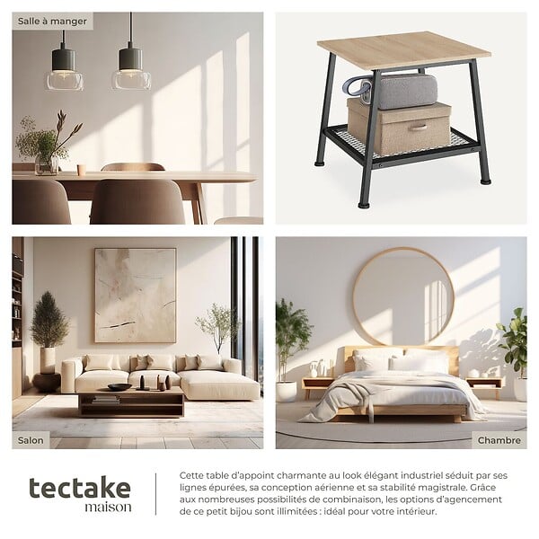 TECTAKE - Table d’appoint BEDFORD  45,5x45x47cm Bois clair industriel, Chêne Sonoma - large
