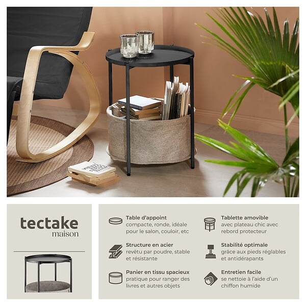 TECTAKE - Table d’appoint CANTERBURY 45,5x45,5x53cm noir - large