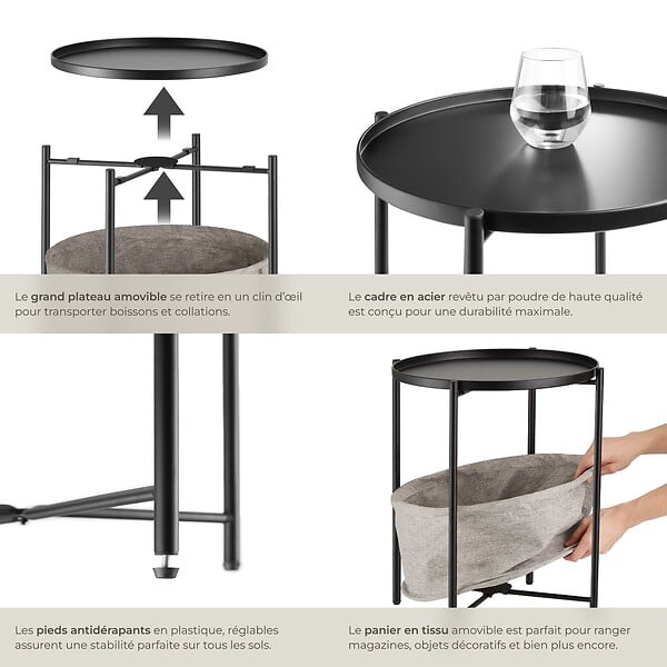 TECTAKE - Table d’appoint CANTERBURY 45,5x45,5x53cm noir - large