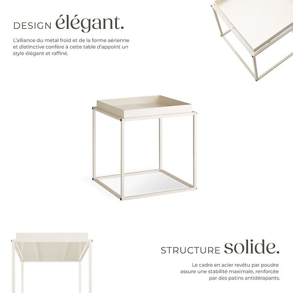 TECTAKE - Table d'appoint CAMBRIDGE 40x40x44cm crème - large