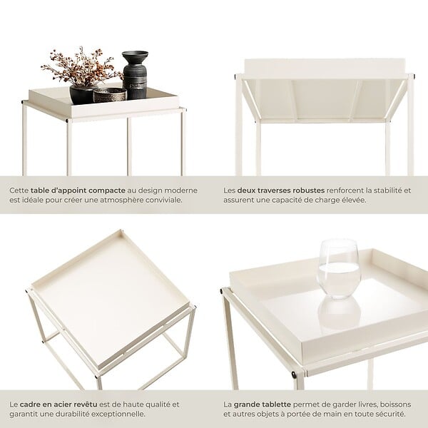 TECTAKE - Table d'appoint CAMBRIDGE 40x40x44cm crème - large