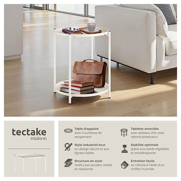 TECTAKE - Table d’appoint OXFORD crème - large