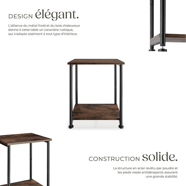 TECTAKE - Table d’appoint Yonkers 38,5x30x51,5cm Bois foncé industriel, rustique - large