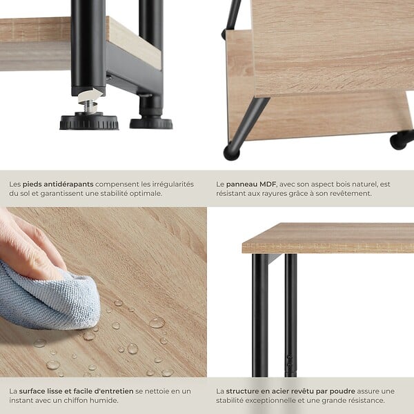 TECTAKE - Table d’appoint Yonkers 38,5x30x51,5cm Bois clair industriel, Chêne Sonoma - large