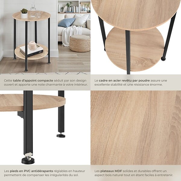 TECTAKE - Table d’appoint BALLINA 45x64cm Bois clair industriel, Chêne Sonoma - large