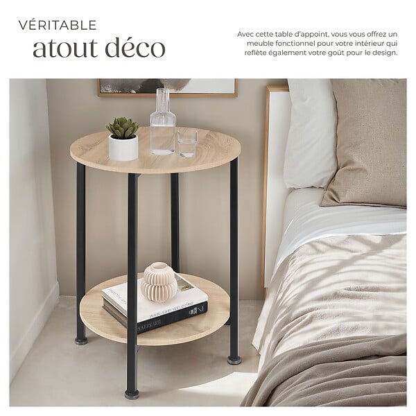 TECTAKE - Table d’appoint BALLINA 45x64cm Bois clair industriel, Chêne Sonoma - large