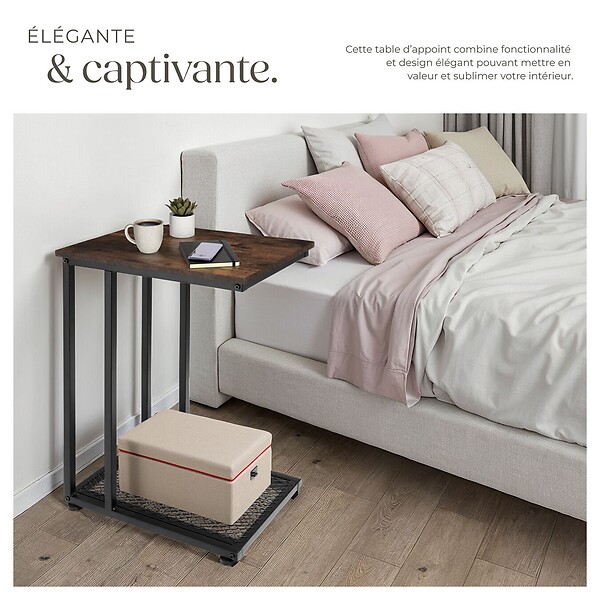 TECTAKE - Table d’appoint ETON 48x35x66cm Bois foncé industriel, rustique - large