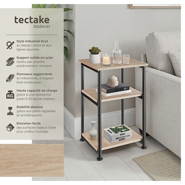 TECTAKE - Table d’appoint Memphis 34x30x59cm Bois clair industriel, Chêne Sonoma - large