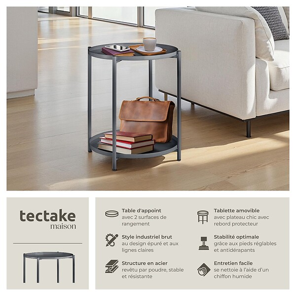 TECTAKE - Table d’appoint OXFORD gris foncé - large