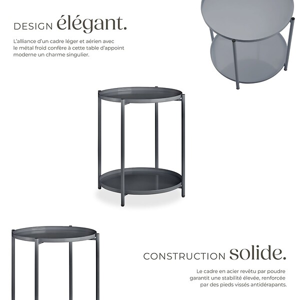 TECTAKE - Table d’appoint OXFORD gris foncé - large