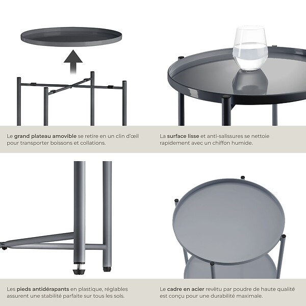 TECTAKE - Table d’appoint OXFORD gris foncé - large