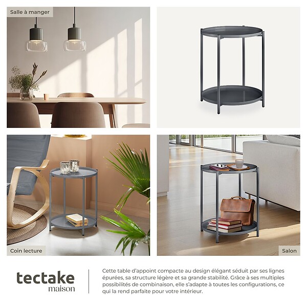 TECTAKE - Table d’appoint OXFORD gris foncé - large