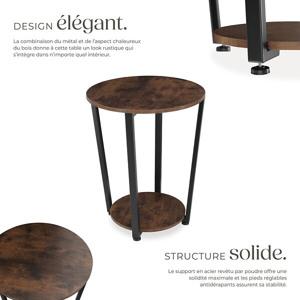 TECTAKE - Table d’appoint SWINDON 50x62,5cm Bois foncé industriel, rustique - large