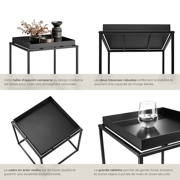 TECTAKE - Table d'appoint CAMBRIDGE 40x40x44cm noir - large
