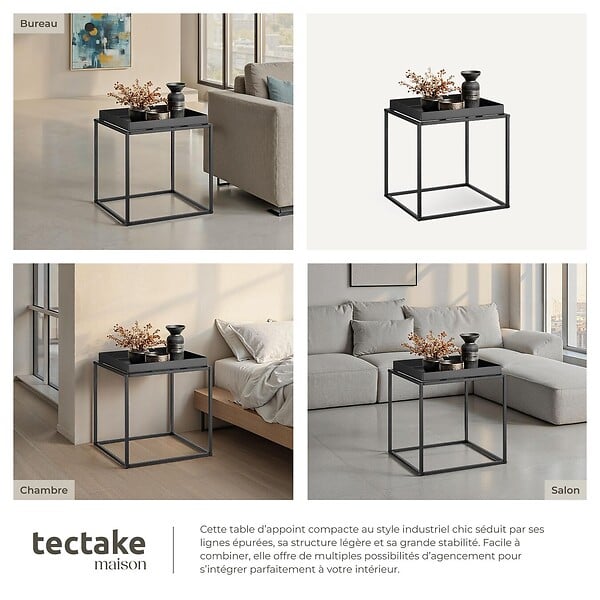 TECTAKE - Table d'appoint CAMBRIDGE 40x40x44cm noir - large