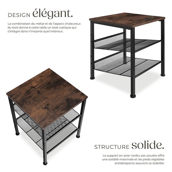 TECTAKE - Table d’appoint LINCOLN 40,5x40x50,5cm Bois foncé industriel, rustique - large