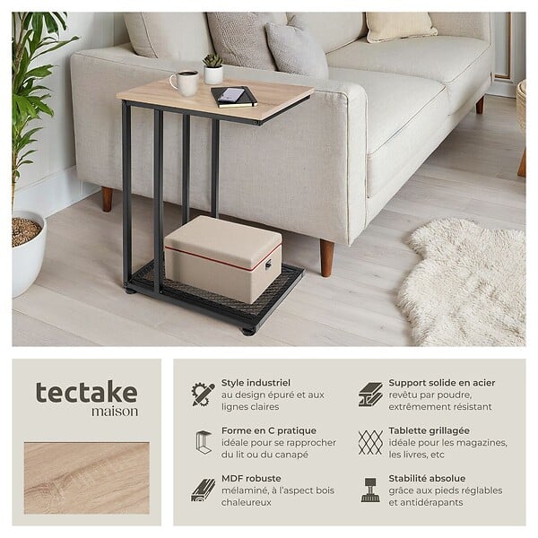 TECTAKE - Table d’appoint ETON 48x35x66cm Bois clair industriel, Chêne Sonoma - large