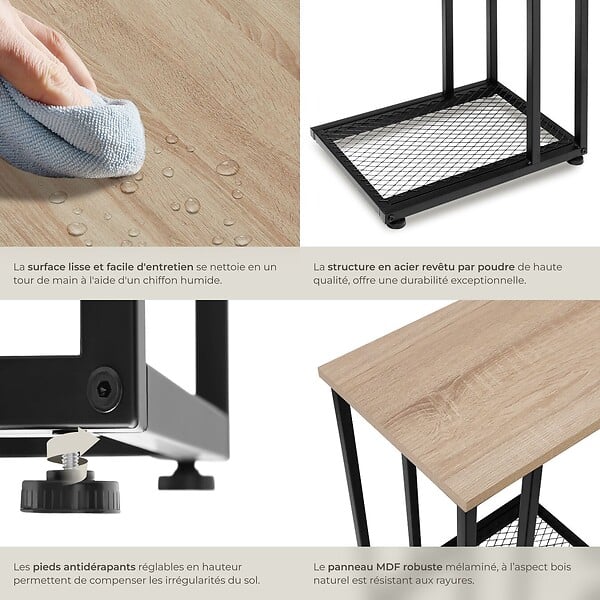 TECTAKE - Table d’appoint ETON 48x35x66cm Bois clair industriel, Chêne Sonoma - large