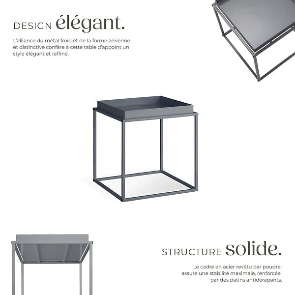 TECTAKE - Table d'appoint CAMBRIDGE 40x40x44cm gris foncé - large