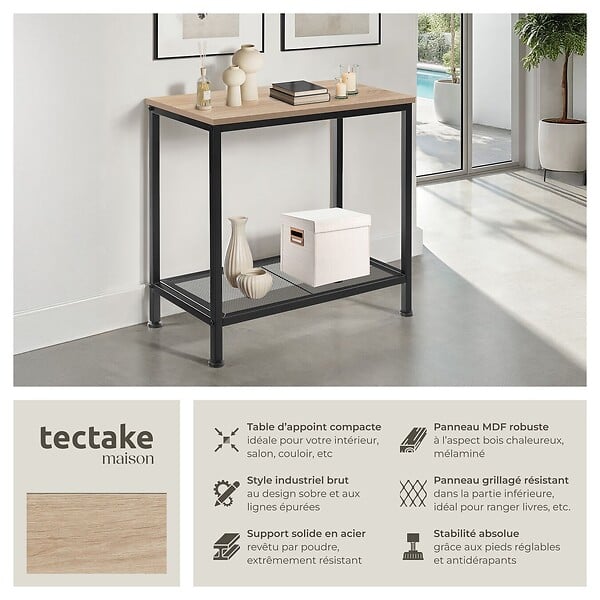 TECTAKE - Table d’appoint FILTON 60x30,5x60,5cm Bois clair industriel, Chêne Sonoma - large