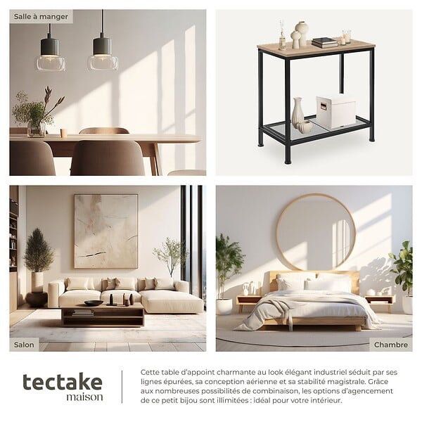 TECTAKE - Table d’appoint FILTON 60x30,5x60,5cm Bois clair industriel, Chêne Sonoma - large