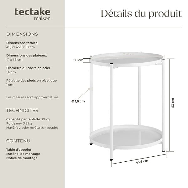 TECTAKE - Table d’appoint OXFORD blanc - large