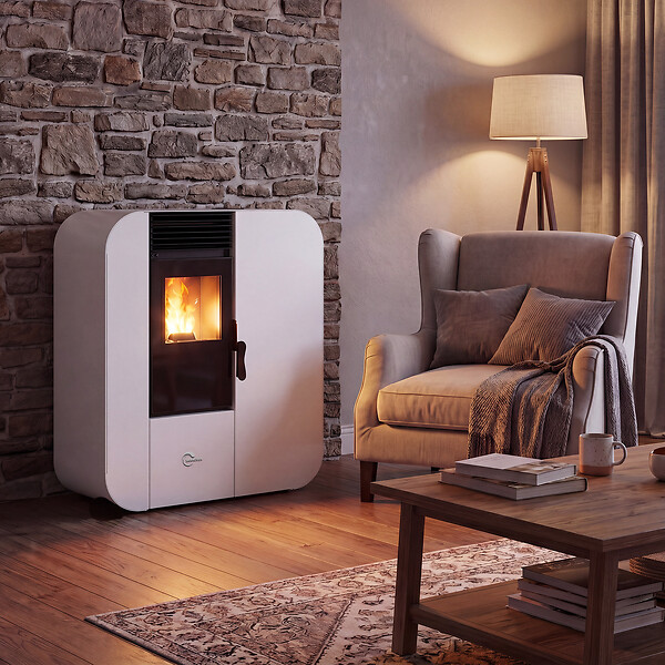 SANNOVER - Poêle à granulés Etanche Slim Astral 13,8 kW Blanc Sannover + Kit d'installation - large