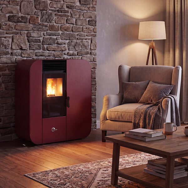SANNOVER - Poêle à granulés Etanche Slim Astral 13,8 kW Bordeaux Sannover + Kit d'installation - large