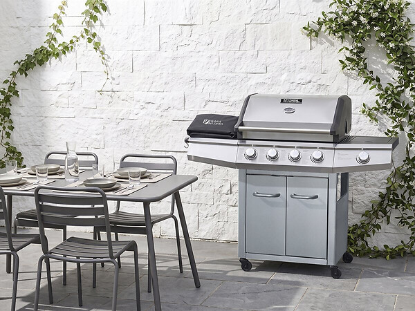 HABITAT ET JARDIN - Barbecue gaz avec LED "Bingo 5" - 5 Brûleurs dont 1 latéral - 15.2kW + Housse protection - Argenté - large