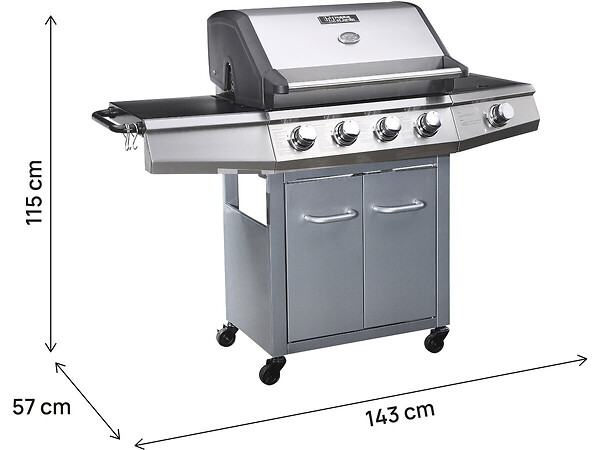 HABITAT ET JARDIN - Barbecue gaz avec LED "Bingo 5" - 5 Brûleurs dont 1 latéral - 15.2kW + Housse protection - Argenté - large
