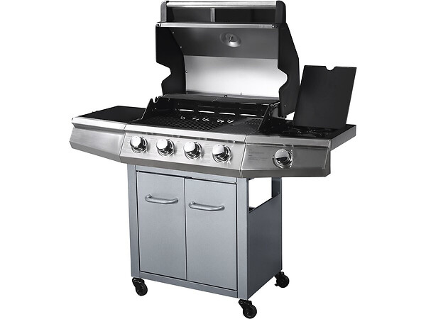 HABITAT ET JARDIN - Barbecue gaz avec LED "Bingo 5" - 5 Brûleurs dont 1 latéral - 15.2kW + Housse protection - Argenté - large