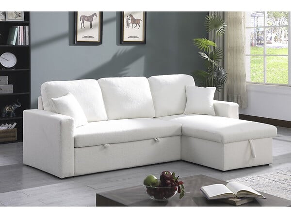 HABITAT ET JARDIN - Canapé d'angle convertible/reversible avec coffre "Alain" - 3 places - Bouclettes -  Blanc - large