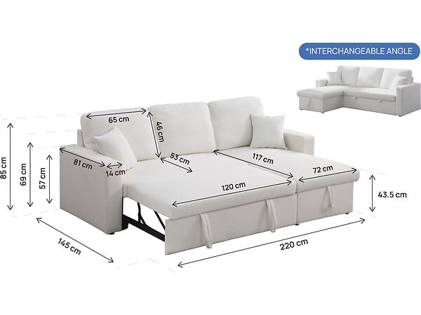 HABITAT ET JARDIN - Canapé d'angle convertible/reversible avec coffre "Alain" - 3 places - Bouclettes -  Blanc - large