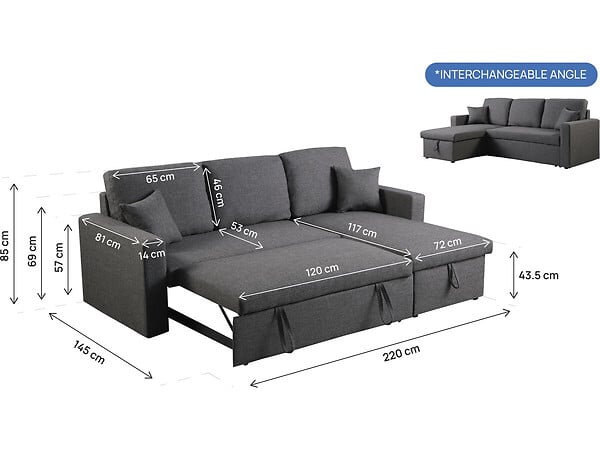 HABITAT ET JARDIN - Canapé d'angle convertible/ réversible avec coffre "Alain" - 3 places - Gris - large