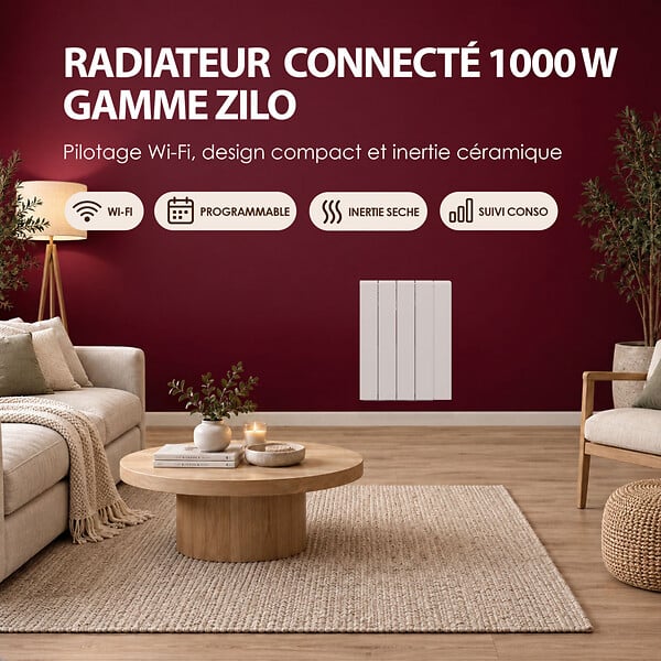 BATILEC - BATILEC - Radiateur connecté à inertie en aluminium ZILO WiFi 1000 W - large