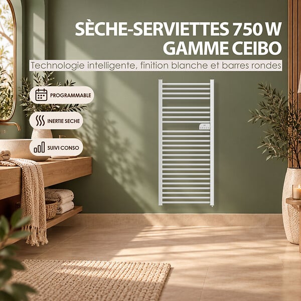 BATILEC - Batilec - Sèche-serviettes électrique à barres rondes - Puissance 750W - Gamme CEIBO - Inertie sèche - Chauffage rapide - large