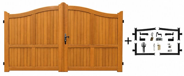 GD MENUISERIES - Portail plein en bois Méranti – Largeur 3 m x Hauteur 1,60 à 1,80 m - large