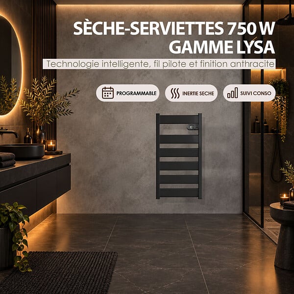 BATILEC - Sèche-serviettes HJM LYSA Aluminium 750W Inertie céramique Chauffage rapide et économique pour salle de bain moderne - large