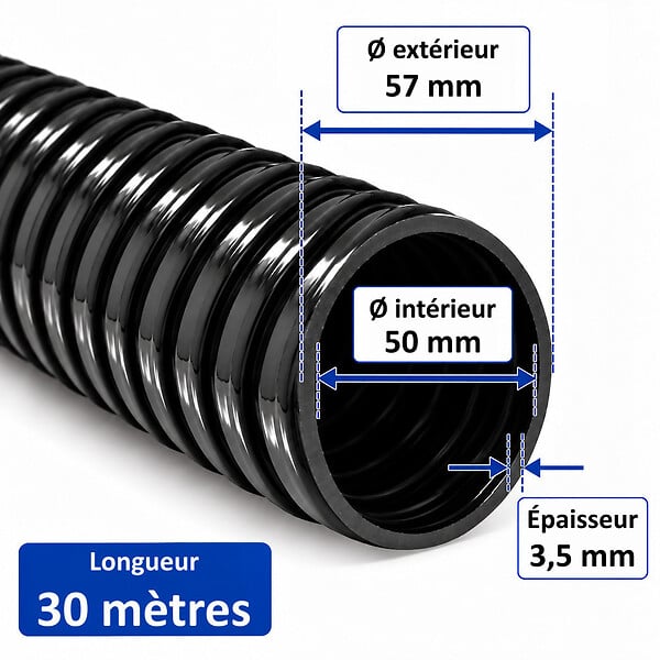 HUGGY TUYAUX - Tuyau de bassin spiralé Ø 50 mm - Longueur 30 mètres - large