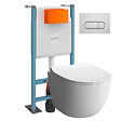 VITRA - Pack WC suspendu VitrA Sento blanc + bâti autoportant V-Fix Core + Plaque Round chromé - vignette